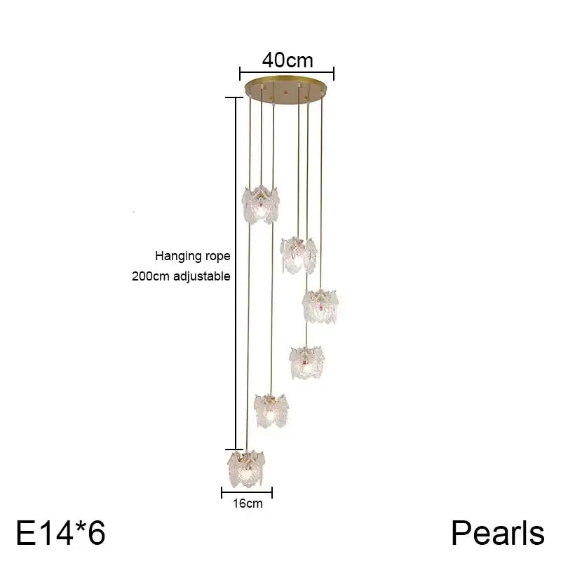 Gold carved glass pearl chandelier for dining room