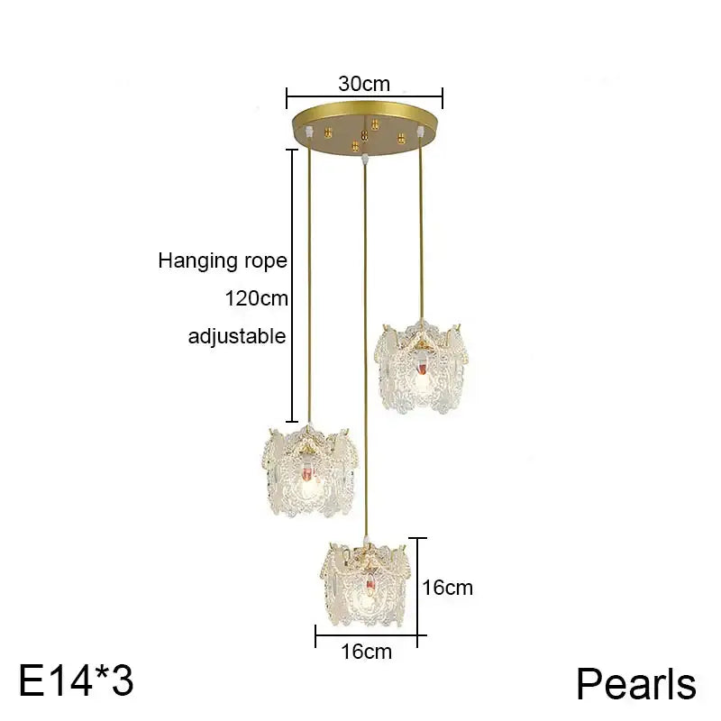 Gold carved glass pearl chandelier for dining room