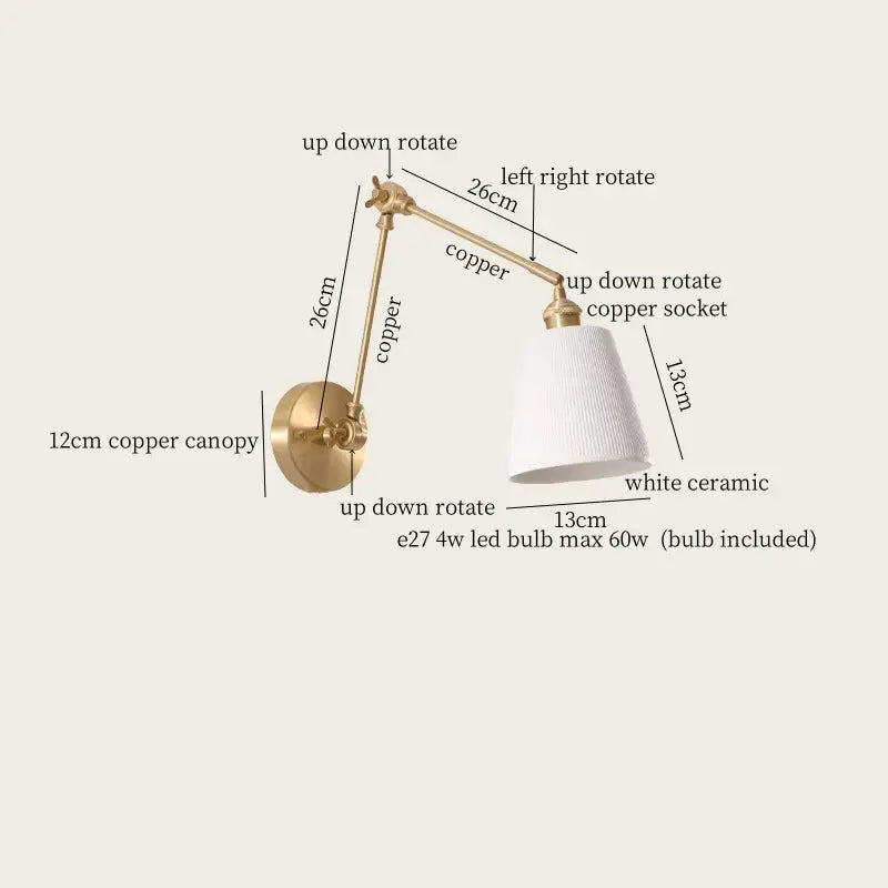 Gold ceramic led wall lamp with ribbed fabric shade for living room