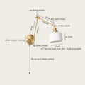 Gold ceramic led wall lamp with ribbed fabric shade for living room