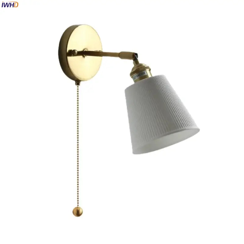 Gold ceramic led wall sconce with ribbed shade for bedroom