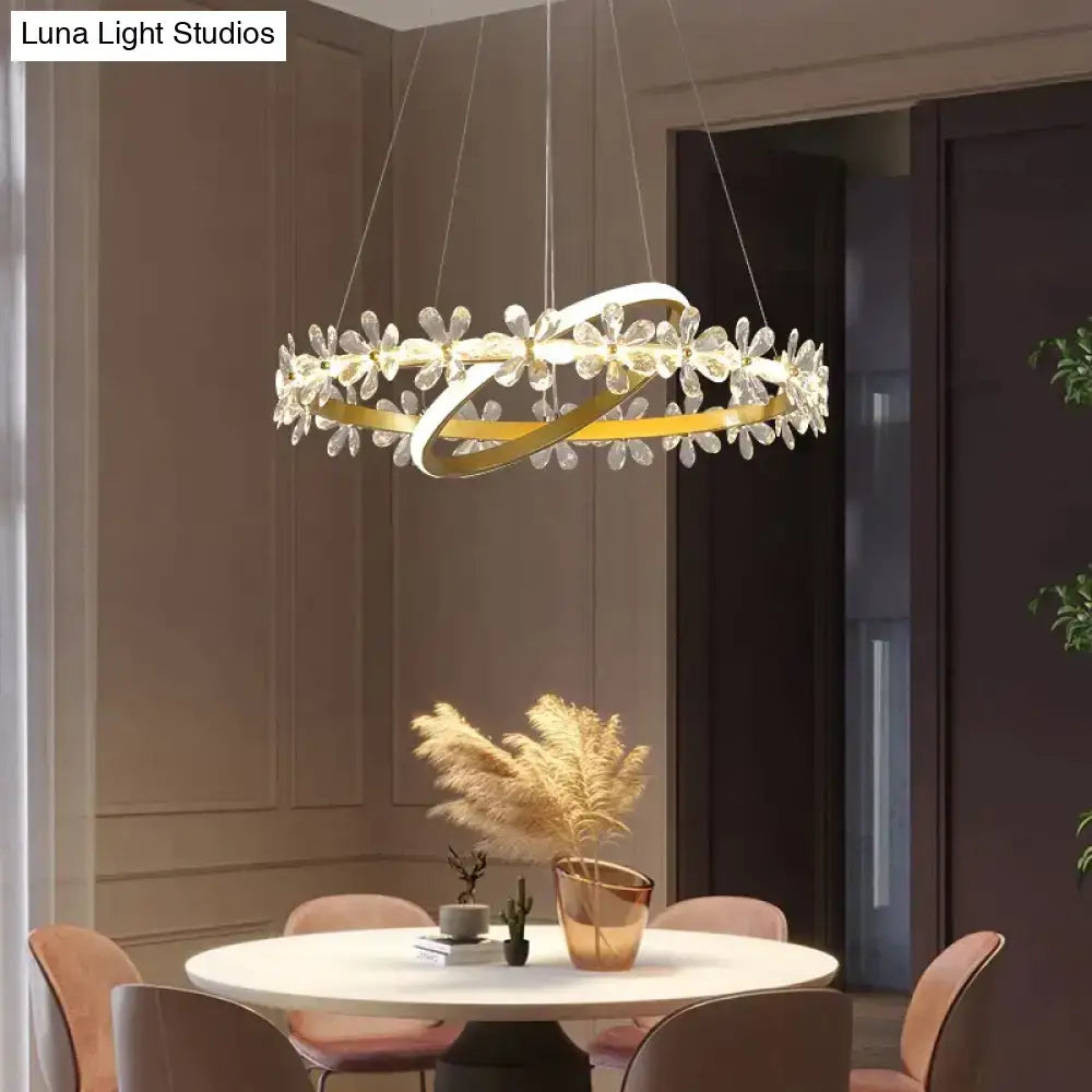 Gold crown crystal flower pendant light bedroom chandelier
