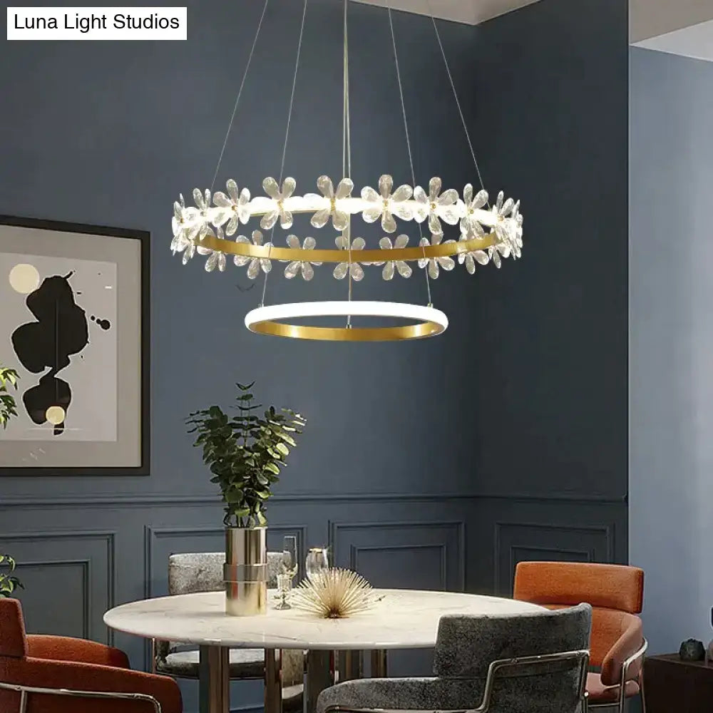 Gold crown crystal flower pendant light bedroom chandelier