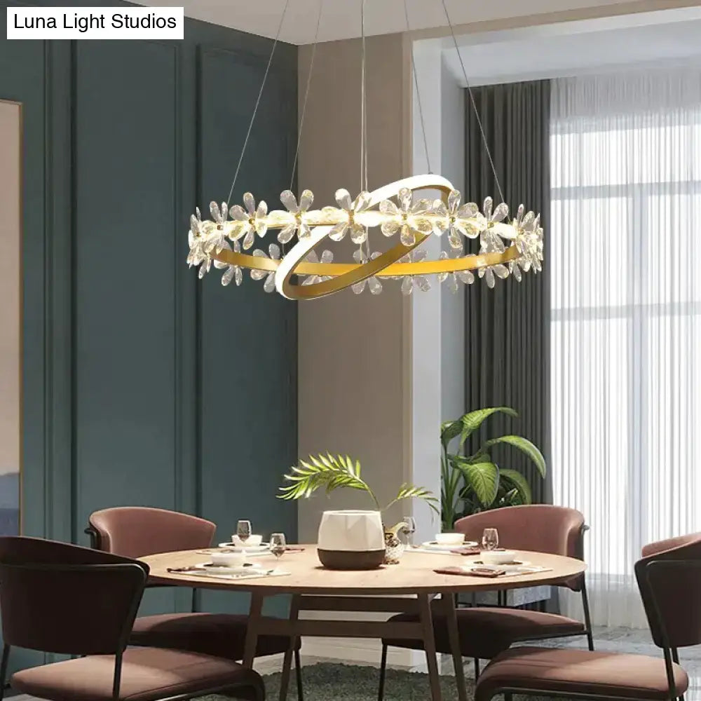 Gold crown crystal flower pendant light bedroom chandelier