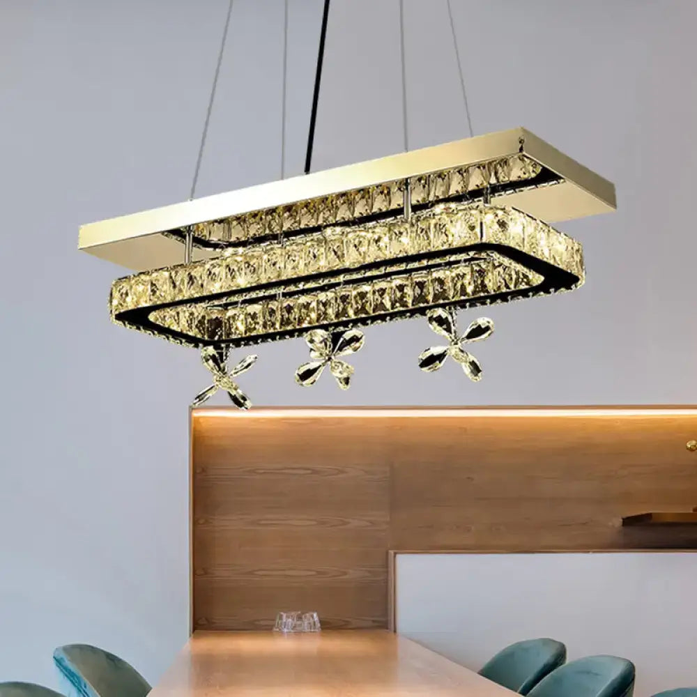 Gold flower deco rectangle ring island light dining room pendant