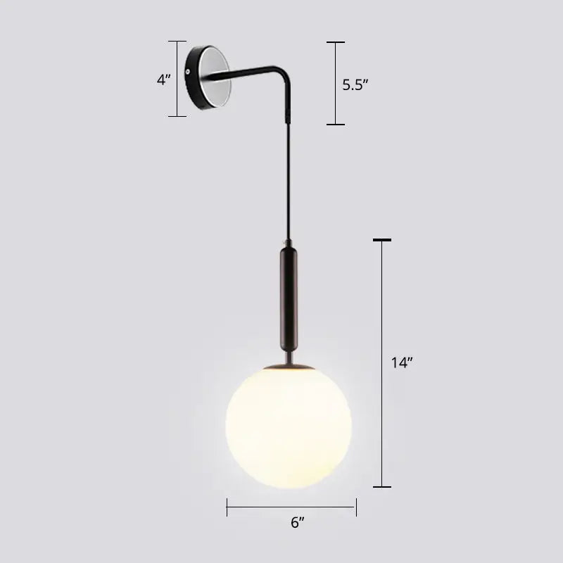 Gold opal glass spherical wall light fixture for bedroom