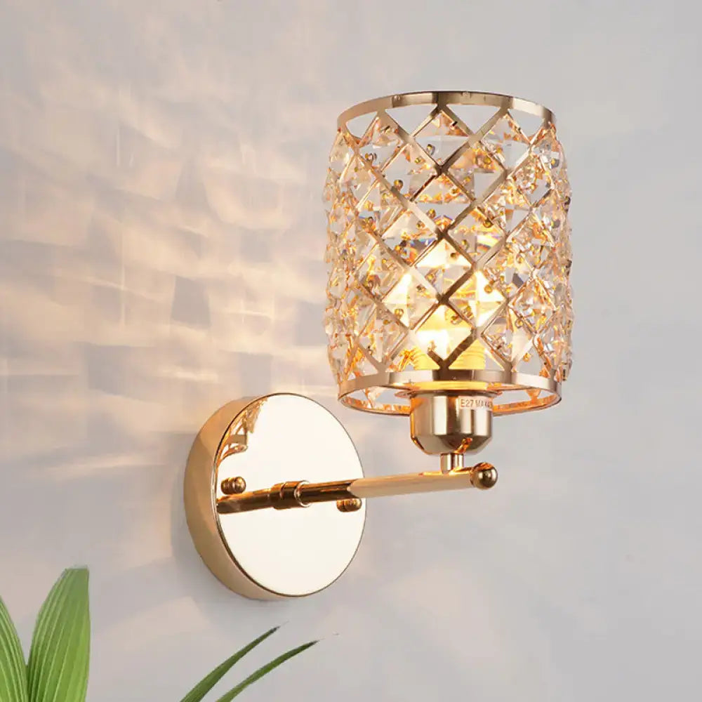Gold trellis crystal wall light for living room direct wired electric