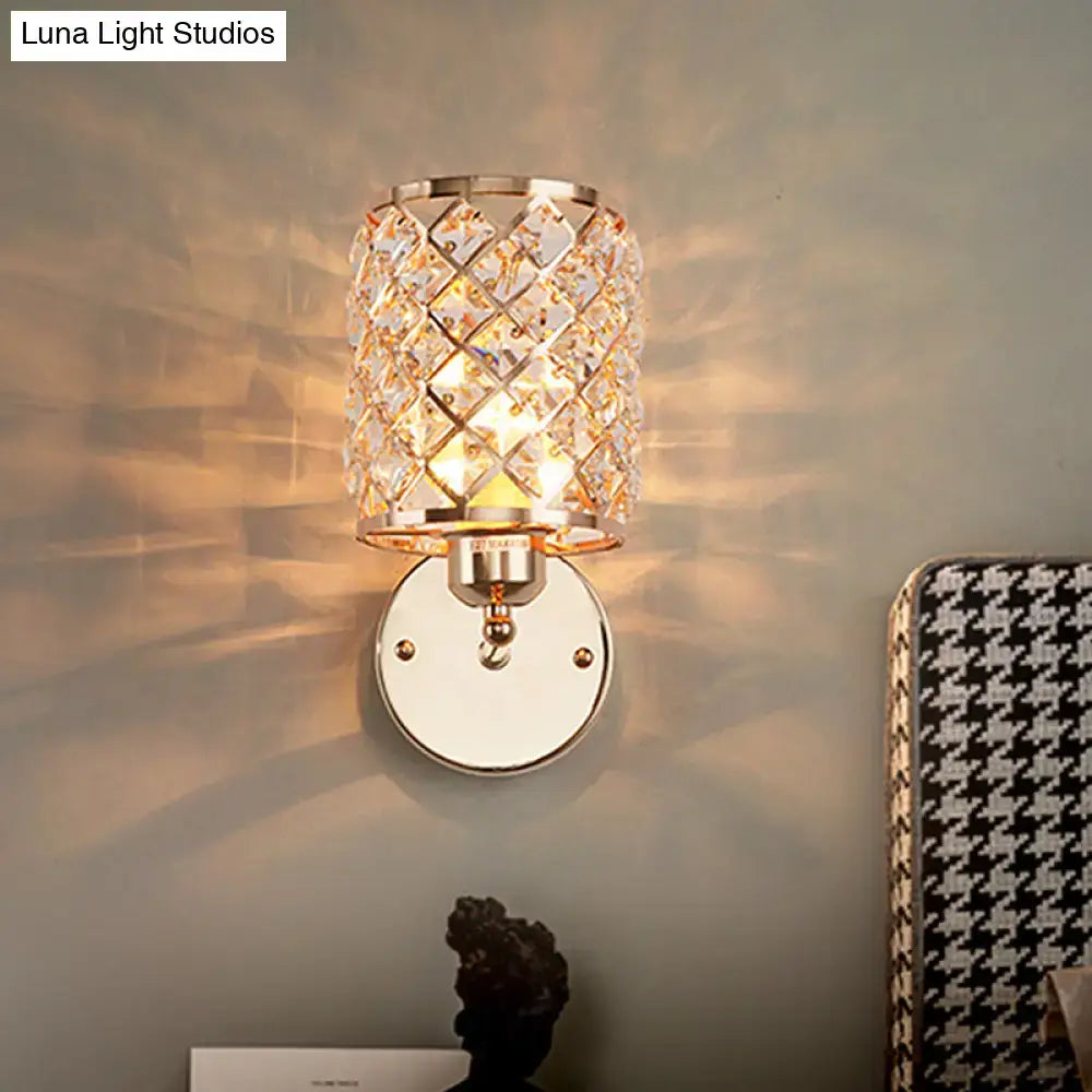 Gold trellis crystal wall light for living room direct wired electric