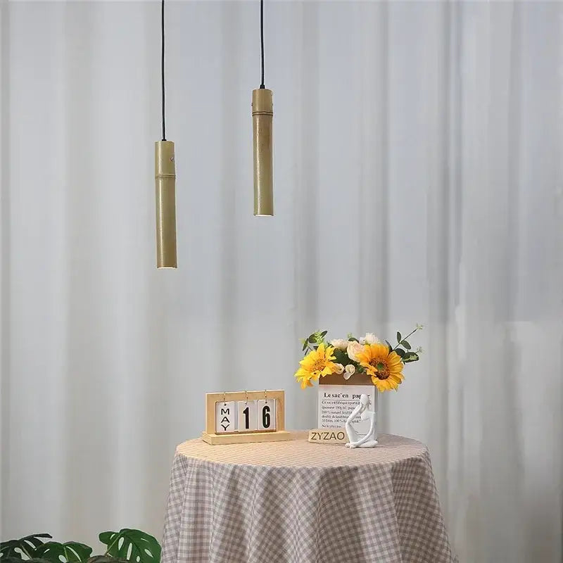 Golden bamboo tube pendant lights – dining room adjustable wire