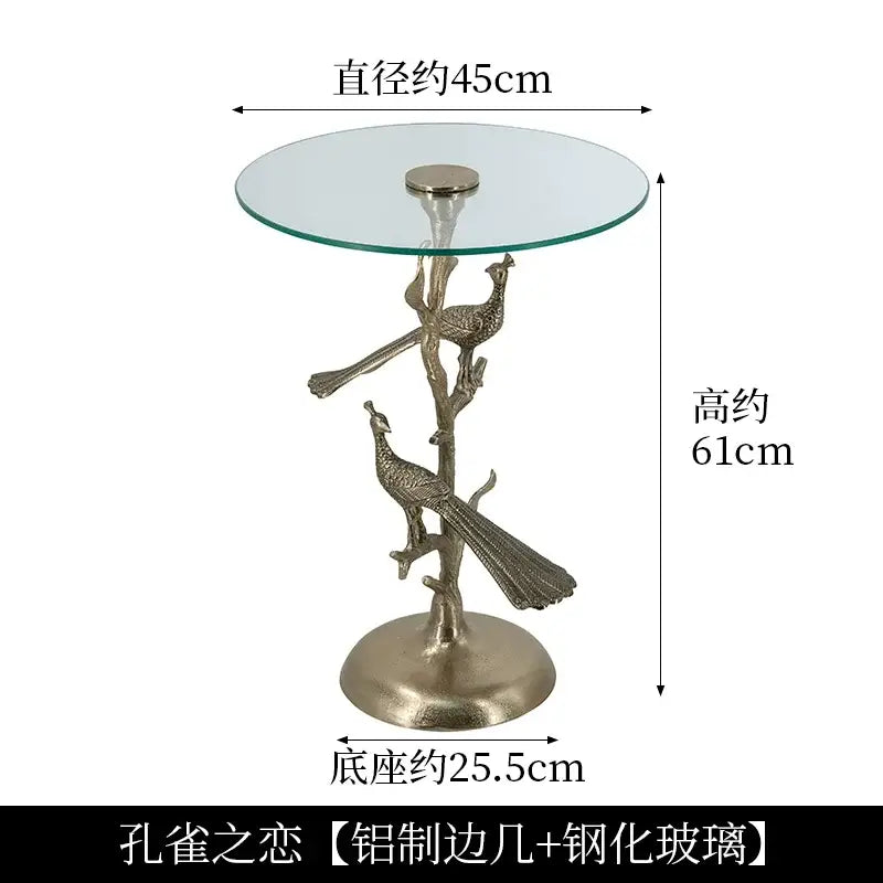 Golden brass bird tree side table living room decor