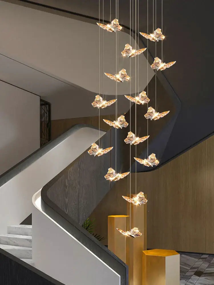 Golden butterfly pendant light butterfly chandelier staircase living room