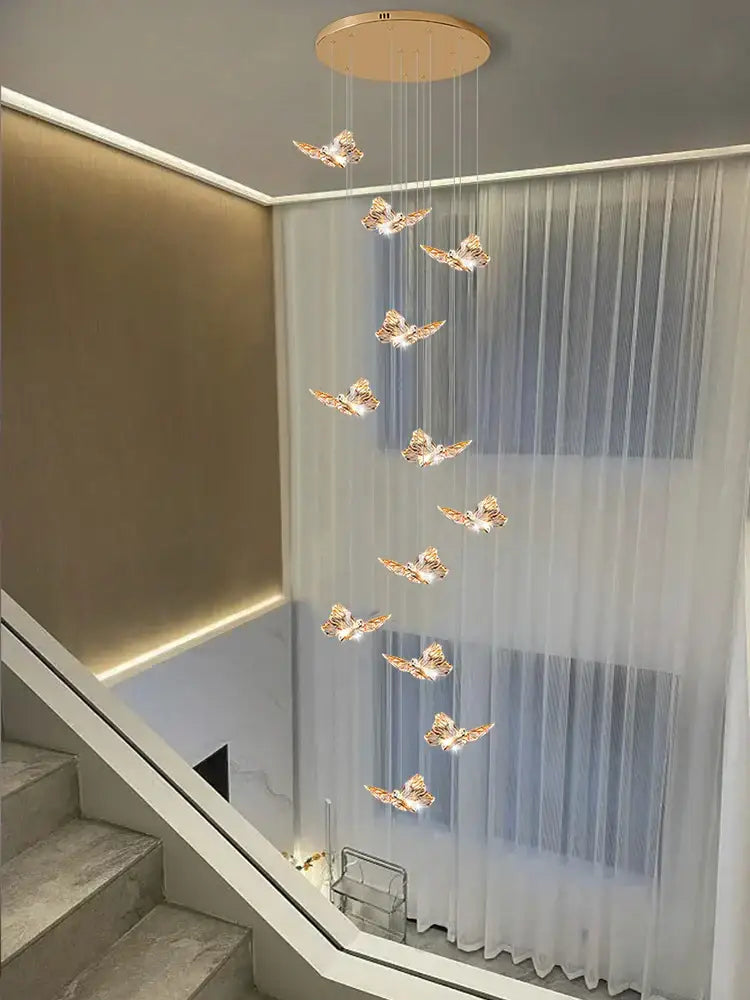 Golden butterfly pendant light butterfly chandelier staircase living room
