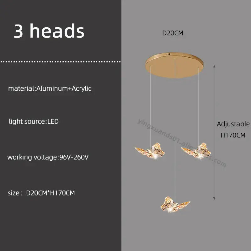 Golden butterfly pendant light butterfly chandelier staircase living room