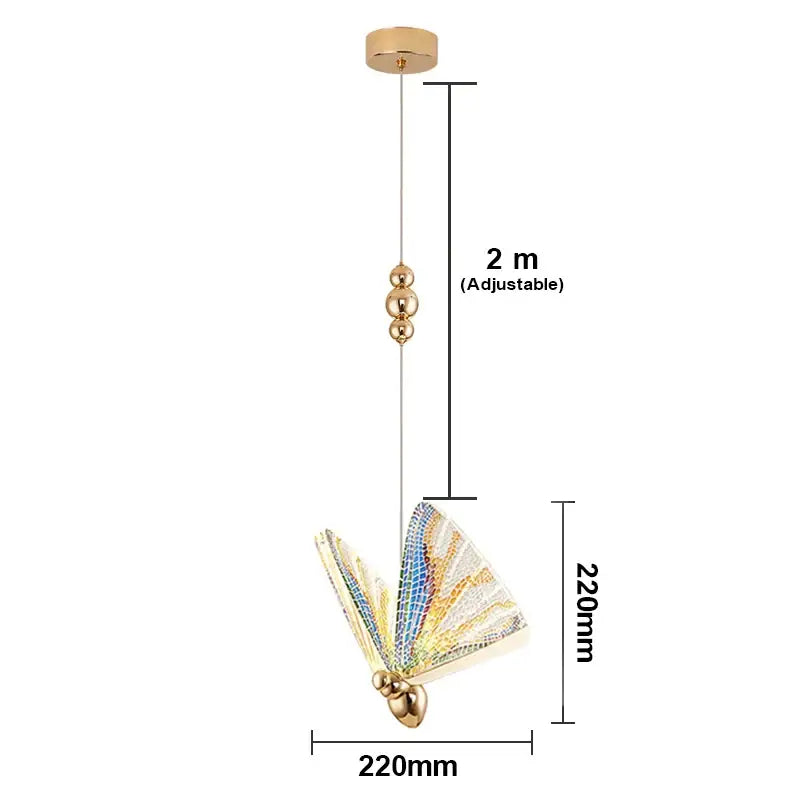 Golden iridescent butterfly pendant light for living room