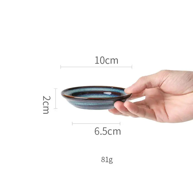 Gradient blue ceramic bowl gold rim dining room dinnerware dish