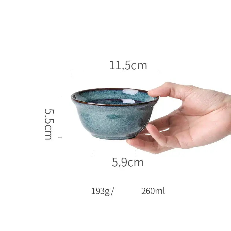 Gradient blue ceramic bowl gold rim dining room dinnerware dish