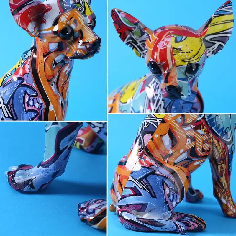 Graffiti colorful chihuahua resin statue living room decor