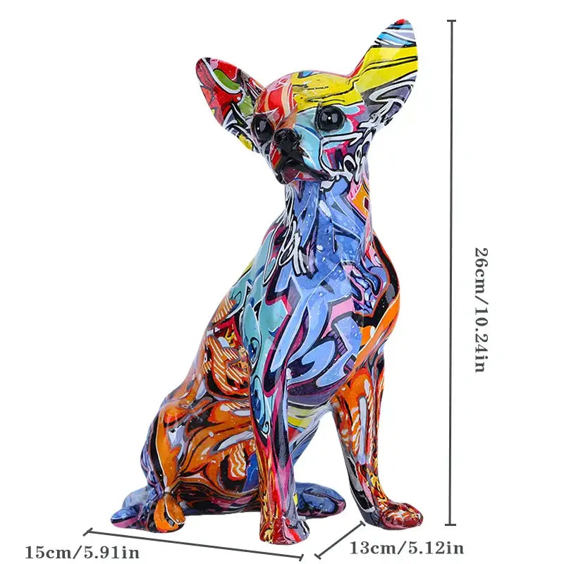 Graffiti colorful chihuahua resin statue living room decor