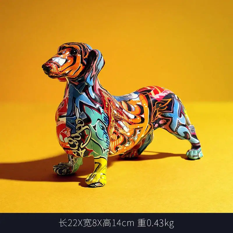 Graffiti colorful dachshund resin statue living room decor