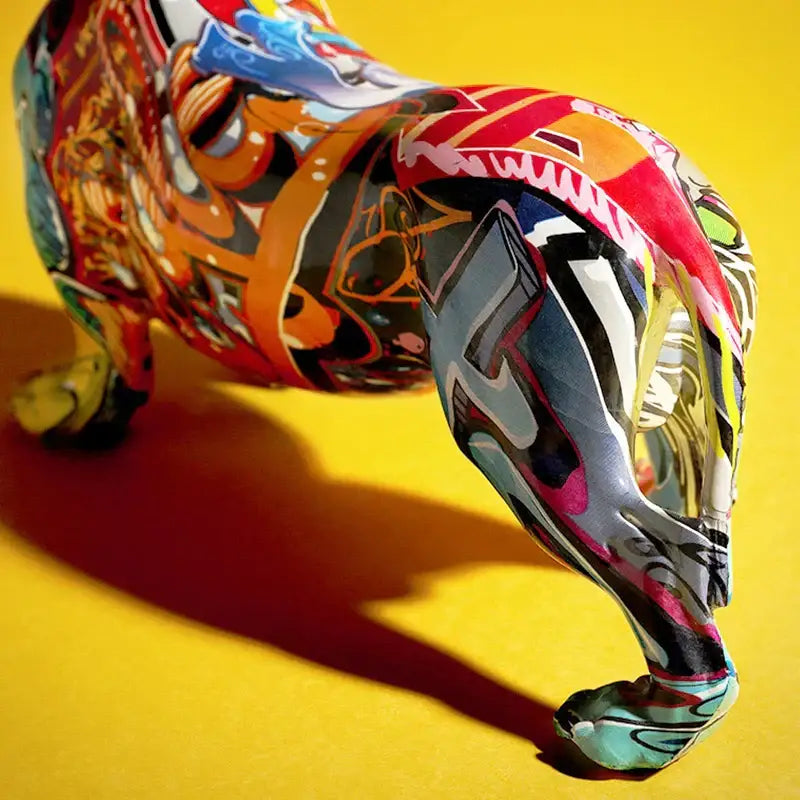Graffiti colorful dachshund resin statue living room decor