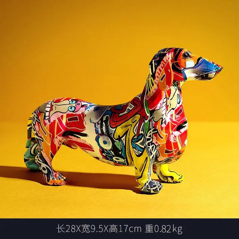 Graffiti colorful dachshund resin statue living room decor