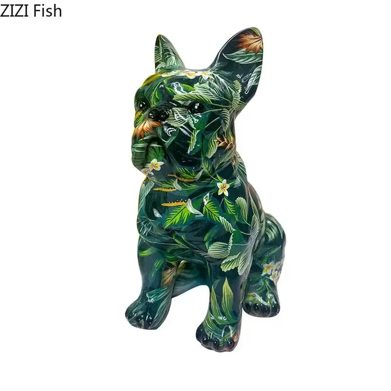 Graffiti & floral bulldog punk art resin sculptures living room decor