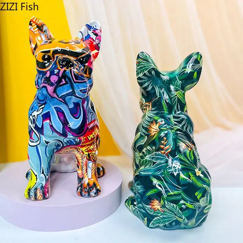 Graffiti & floral bulldog punk art resin sculptures living room decor