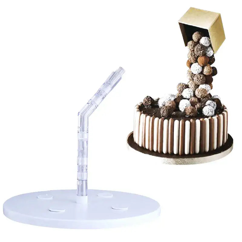 Gravity defying white cake stand support structure kitchen baking tool