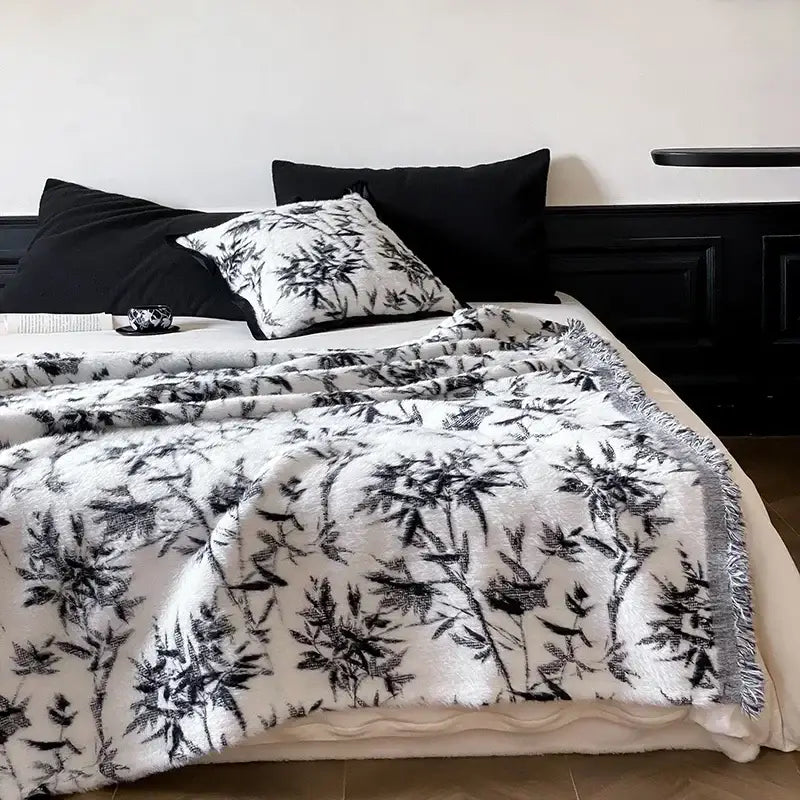 Gray butterfly jacquard imitation mink fur blanket bedroom throw