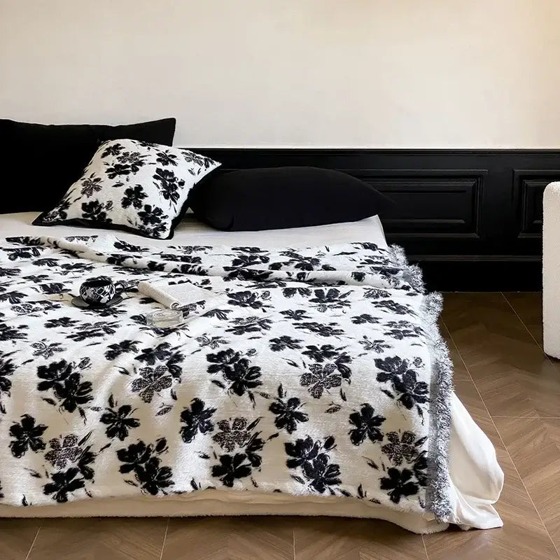 Gray butterfly jacquard imitation mink fur blanket bedroom throw
