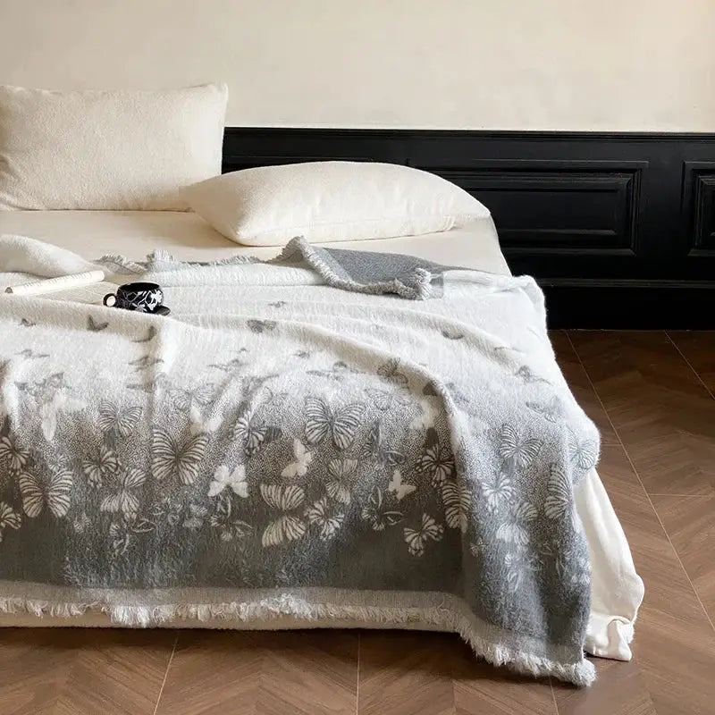 Gray butterfly jacquard imitation mink fur blanket bedroom throw