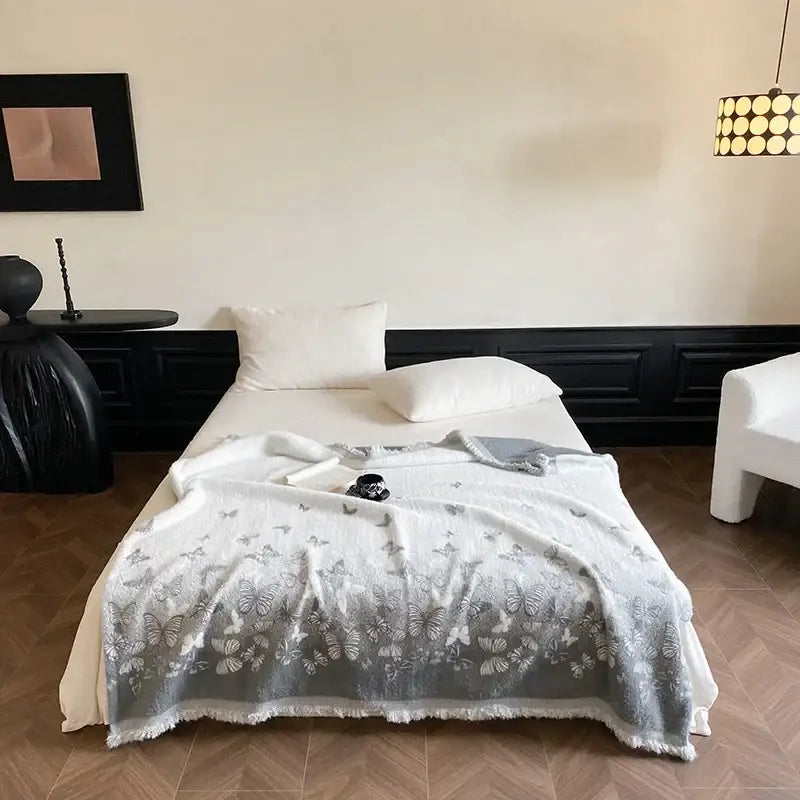 Gray butterfly jacquard imitation mink fur blanket bedroom throw