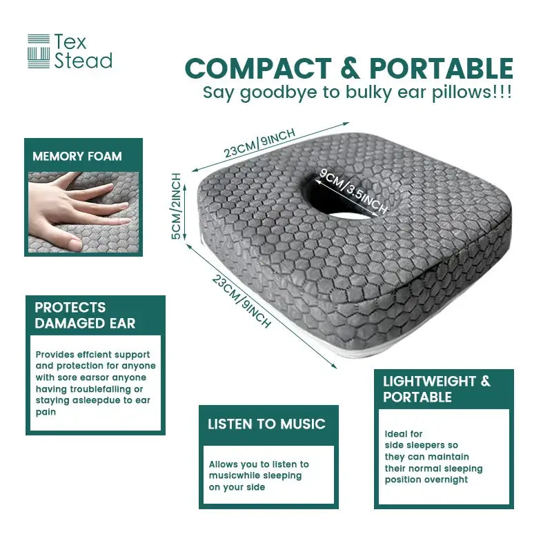 Gray hexagonal textured ear hole sleeper pillow bedroom comfort
