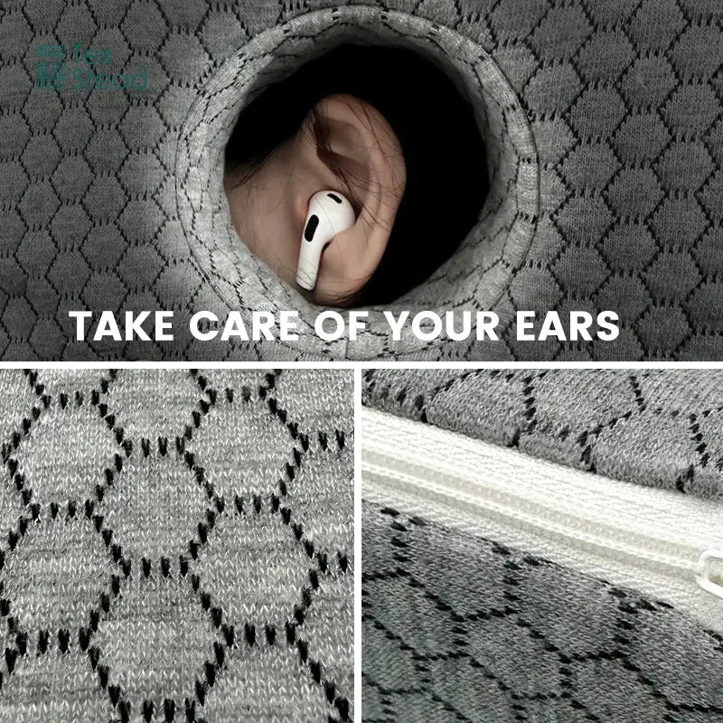 Gray hexagonal textured ear hole sleeper pillow bedroom comfort