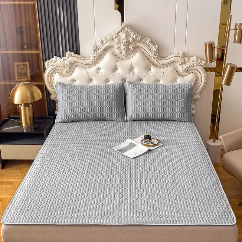 Gray quilted cooling latex summer mat set bedroom bed pad