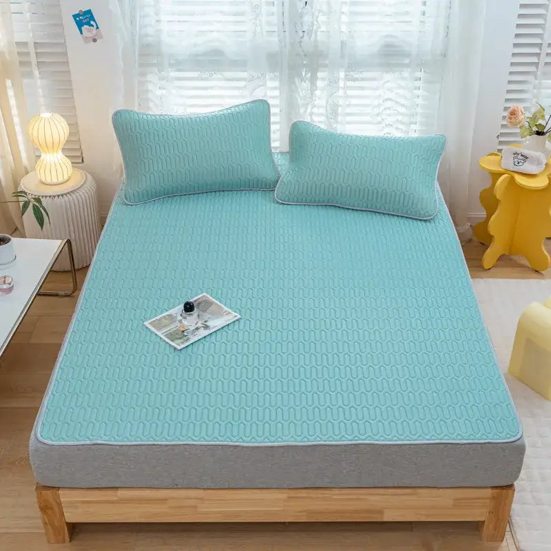 Gray quilted cooling latex summer mat set bedroom bed pad