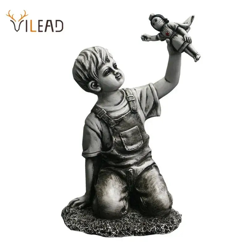 Gray resin super nurse angel boy statue living room decor