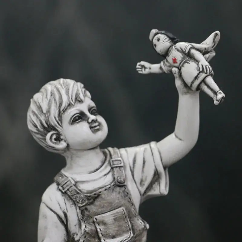 Gray resin super nurse angel boy statue living room decor