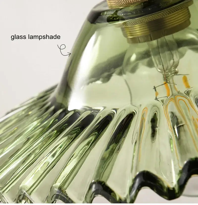 Green and clear glass pendant light dining room copper base