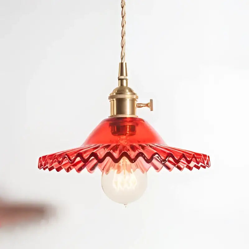 Green and clear glass pendant light dining room copper base