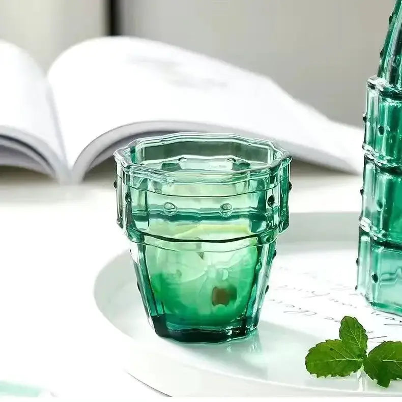 Green cactus glass mug kitchen drinking cup with textured ridges