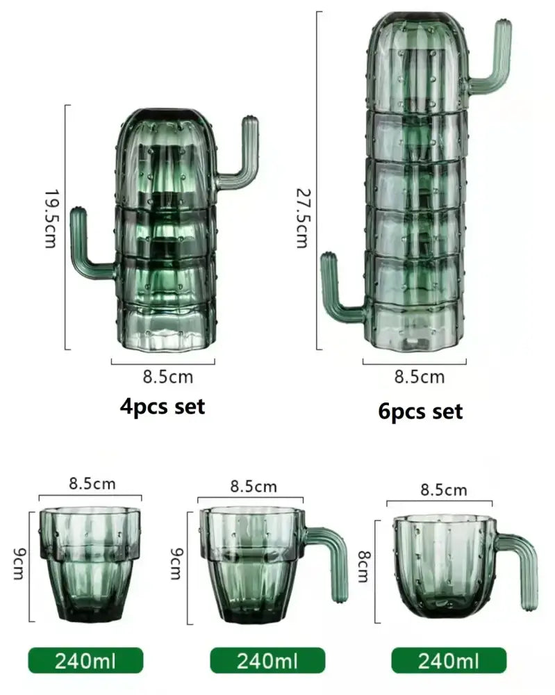 Green cactus glass mug kitchen drinking cup with textured ridges