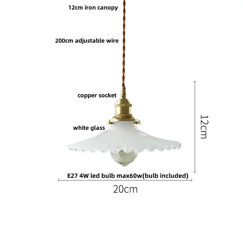 Green glass pendant light with copper canopy for dining room