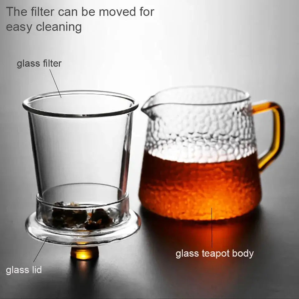 Hammered clear and amber borosilicate glass teapot kitchen tea set