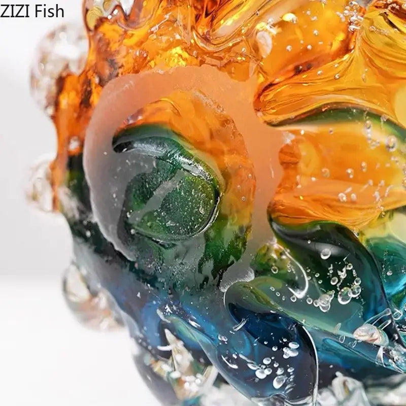 Hand blown blue & green colorful flower edge glass vase dining room