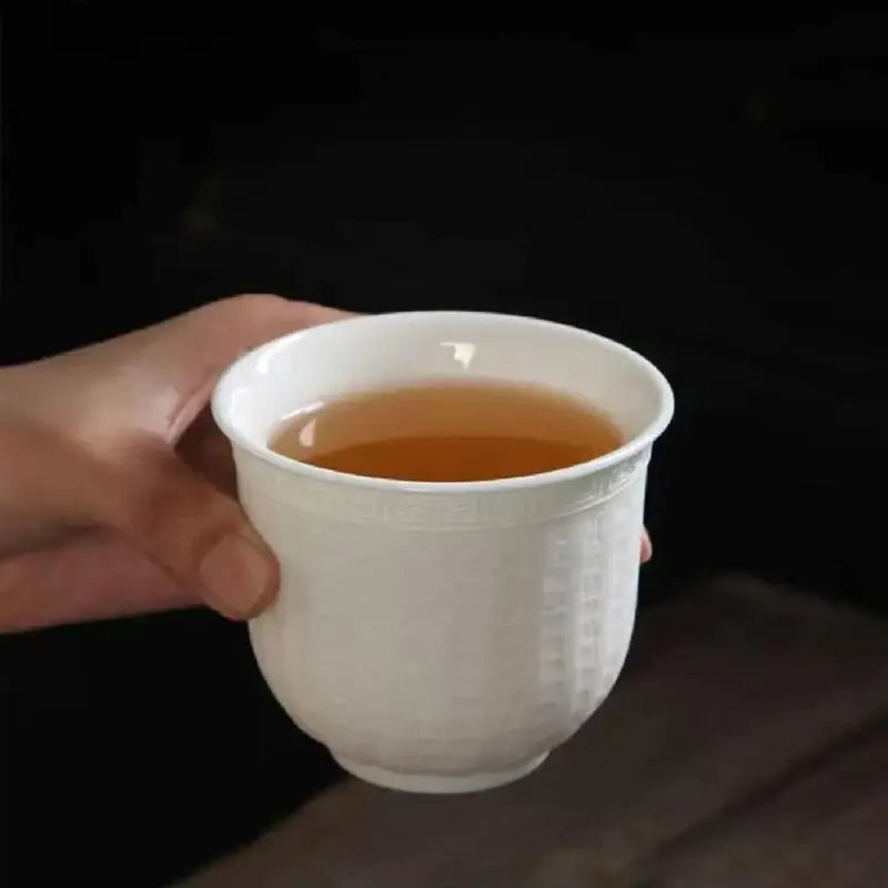 Hand carved translucent white jade tea cup set dining room ceramic