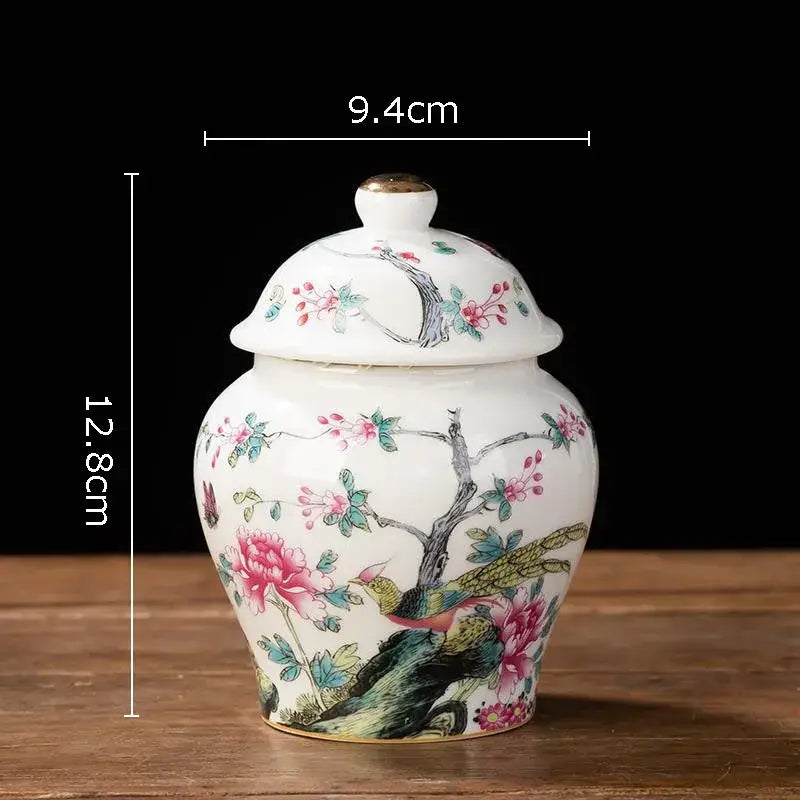 Hand-painted floral white porcelain tea canister kitchen storage jar