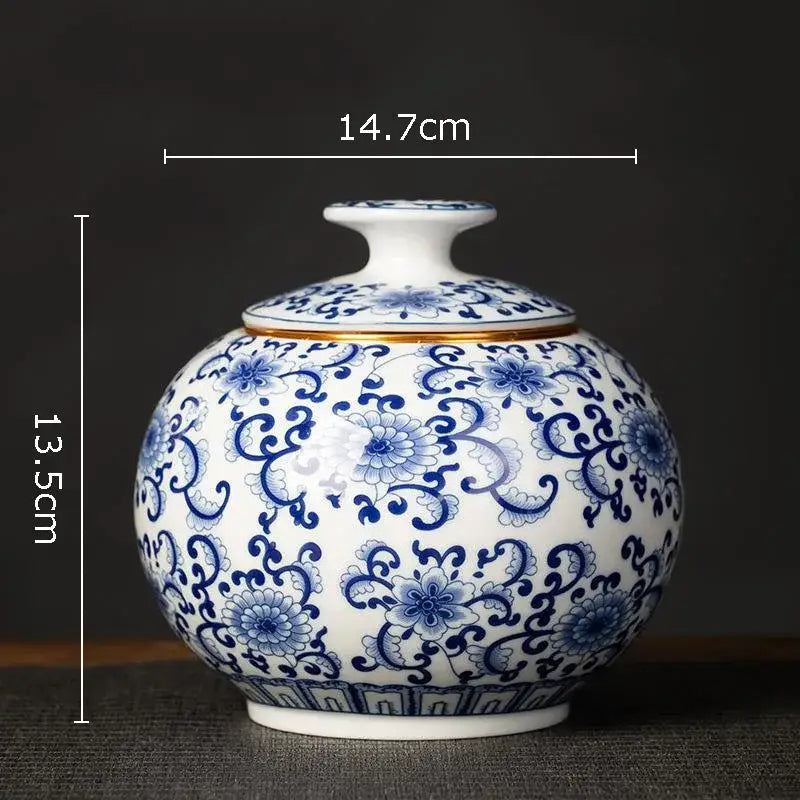 Hand-painted floral white porcelain tea canister kitchen storage jar