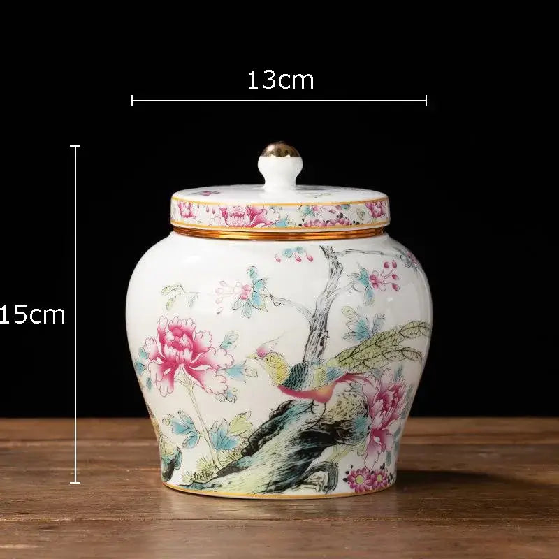 Hand-painted floral white porcelain tea canister kitchen storage jar