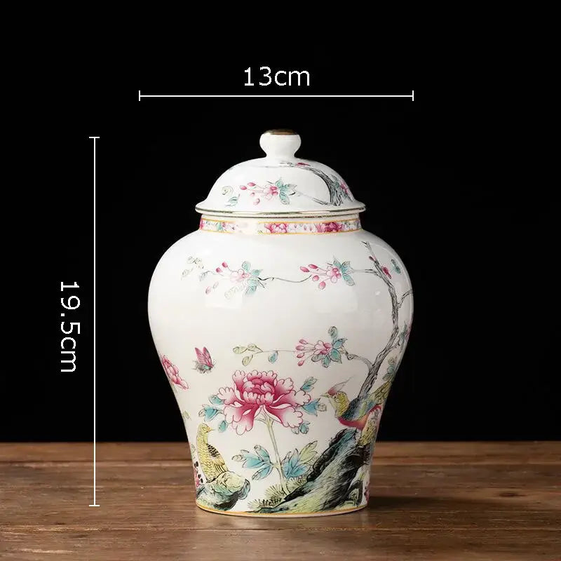 Hand-painted floral white porcelain tea canister kitchen storage jar